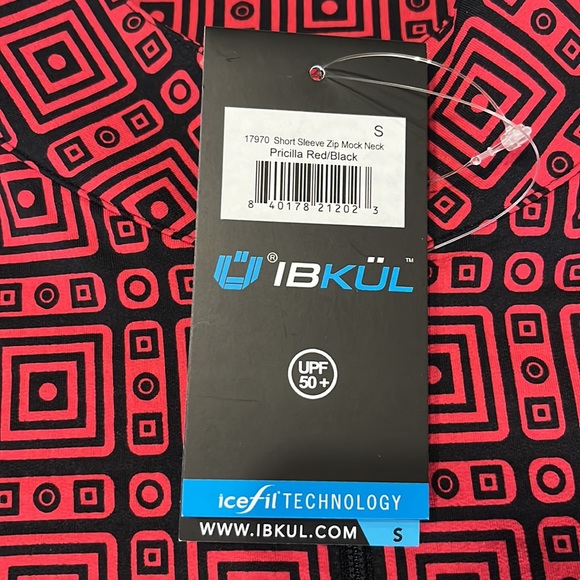 IBKUL Pricilla Short Sleeve Mock Neck Zip Red and Black Size S NWT - Picture 4 of 6